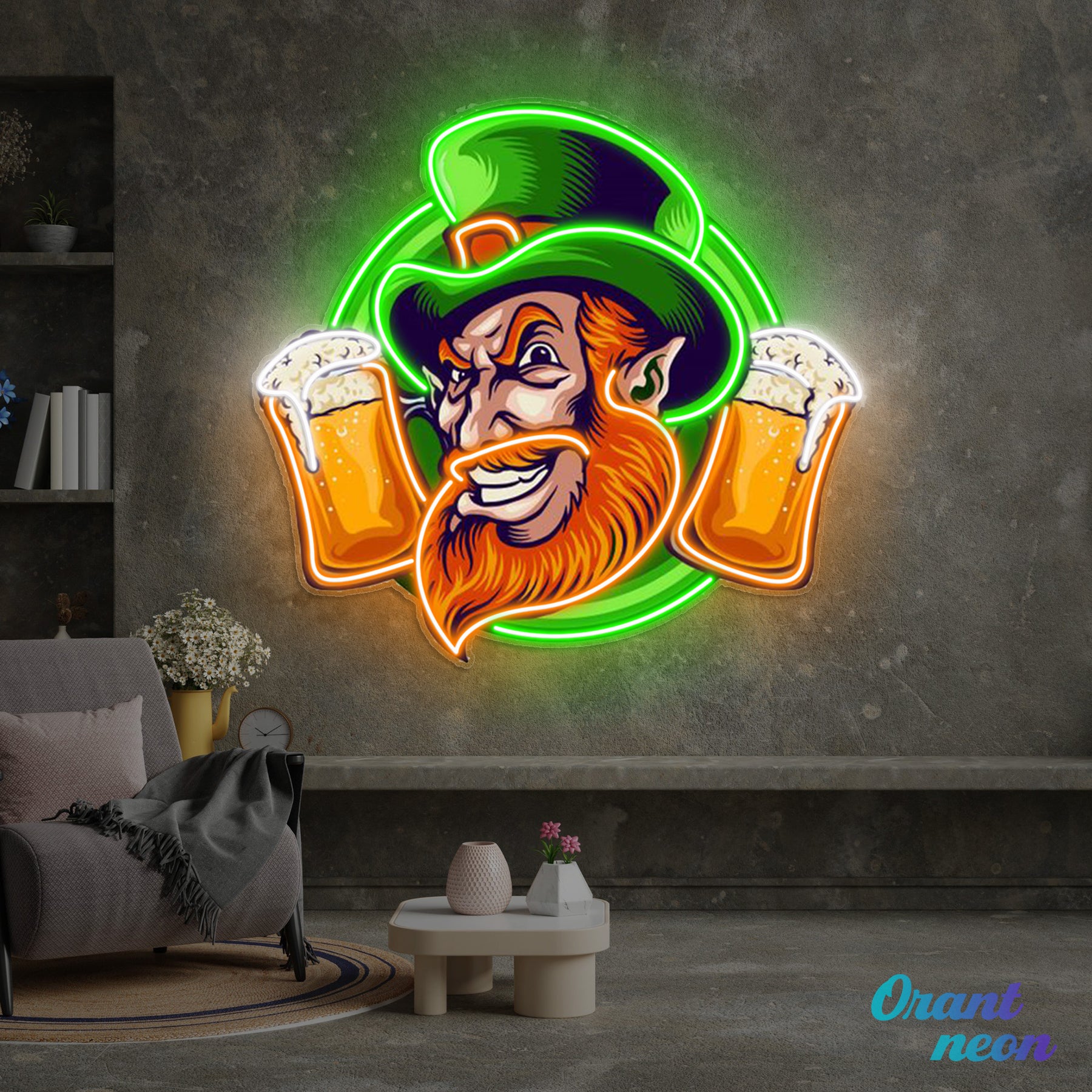 Patrick's Day Cool Goblin Smile and Beer Led Neon Acrylic Artwork