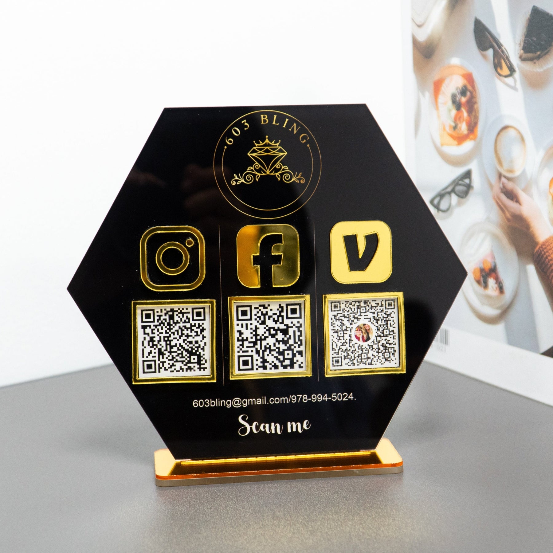 Custom Multi QR Code Hexagon Stand