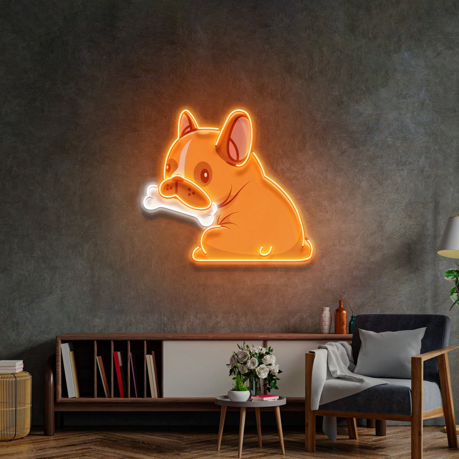 Dog Gnawing Bone LED Neon Sign Light Pop Art