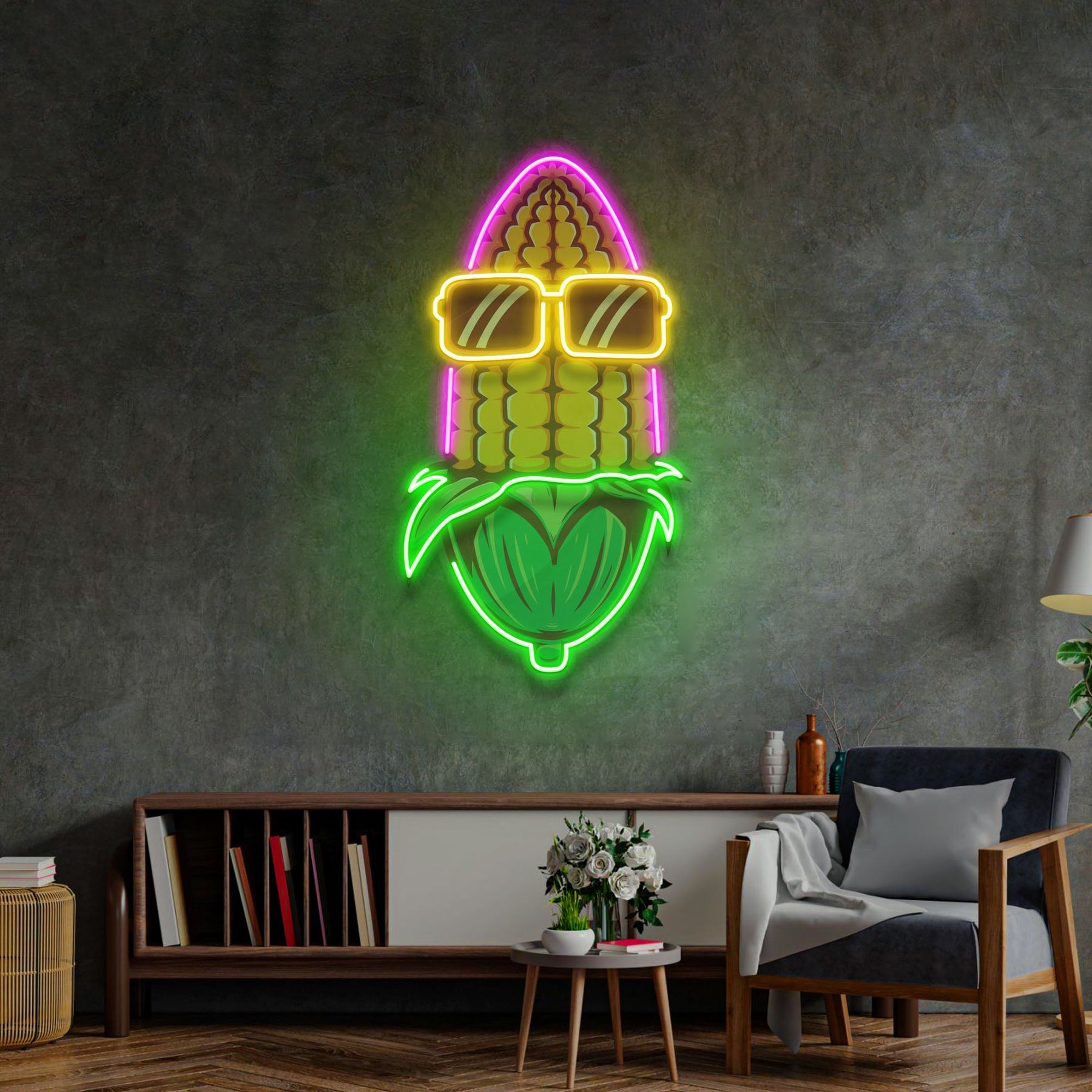 Corn Using Glasses LED Neon Sign Light Pop Art