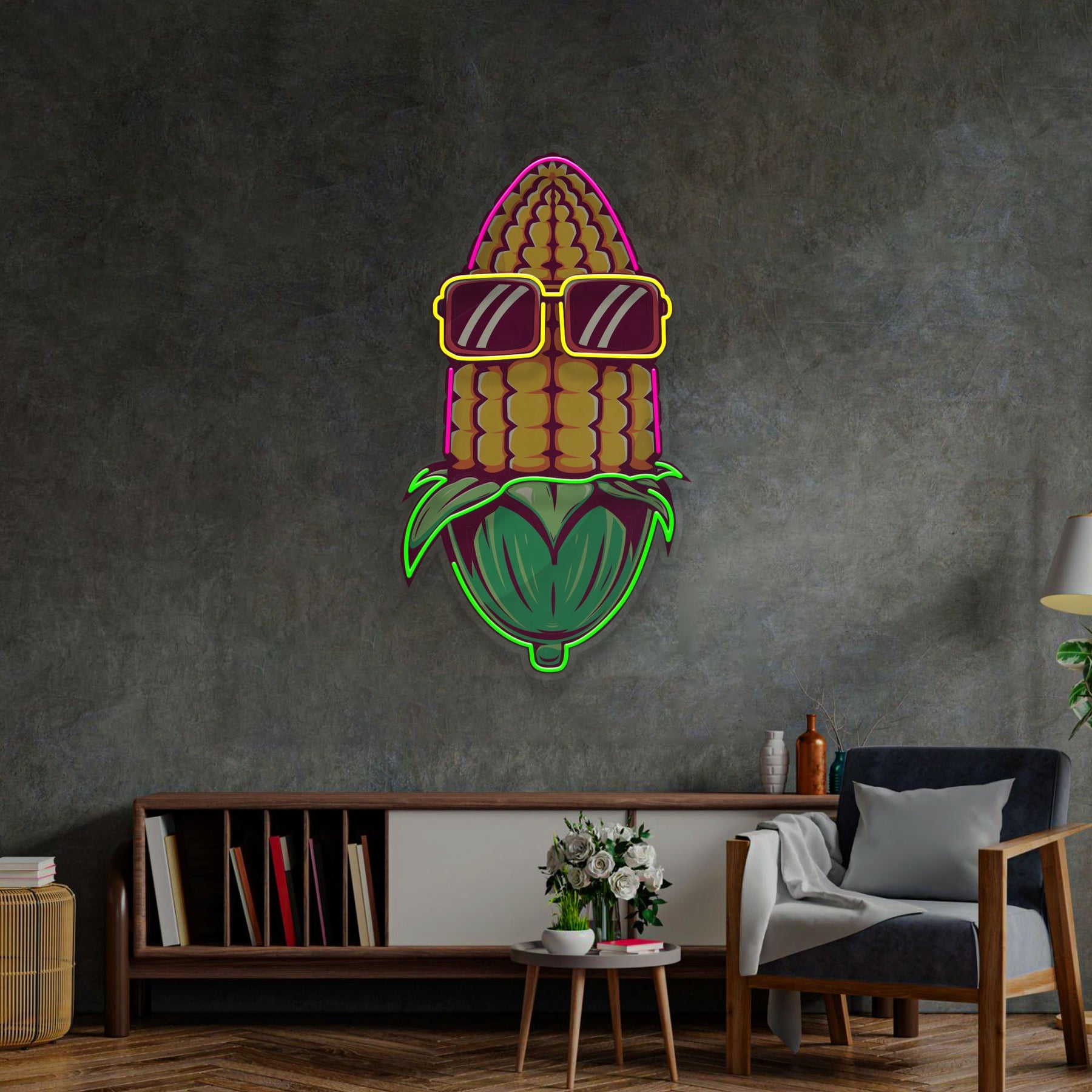 Corn Using Glasses LED Neon Sign Light Pop Art