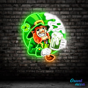 Patrick's Day Goblin Drinking Beer And Smoking Led Neon Acrylic Artwork