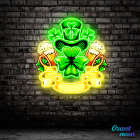 Patrick's Day Hat, Beer And Lucky Leaf Clover Led Neon Acrylic Artwork