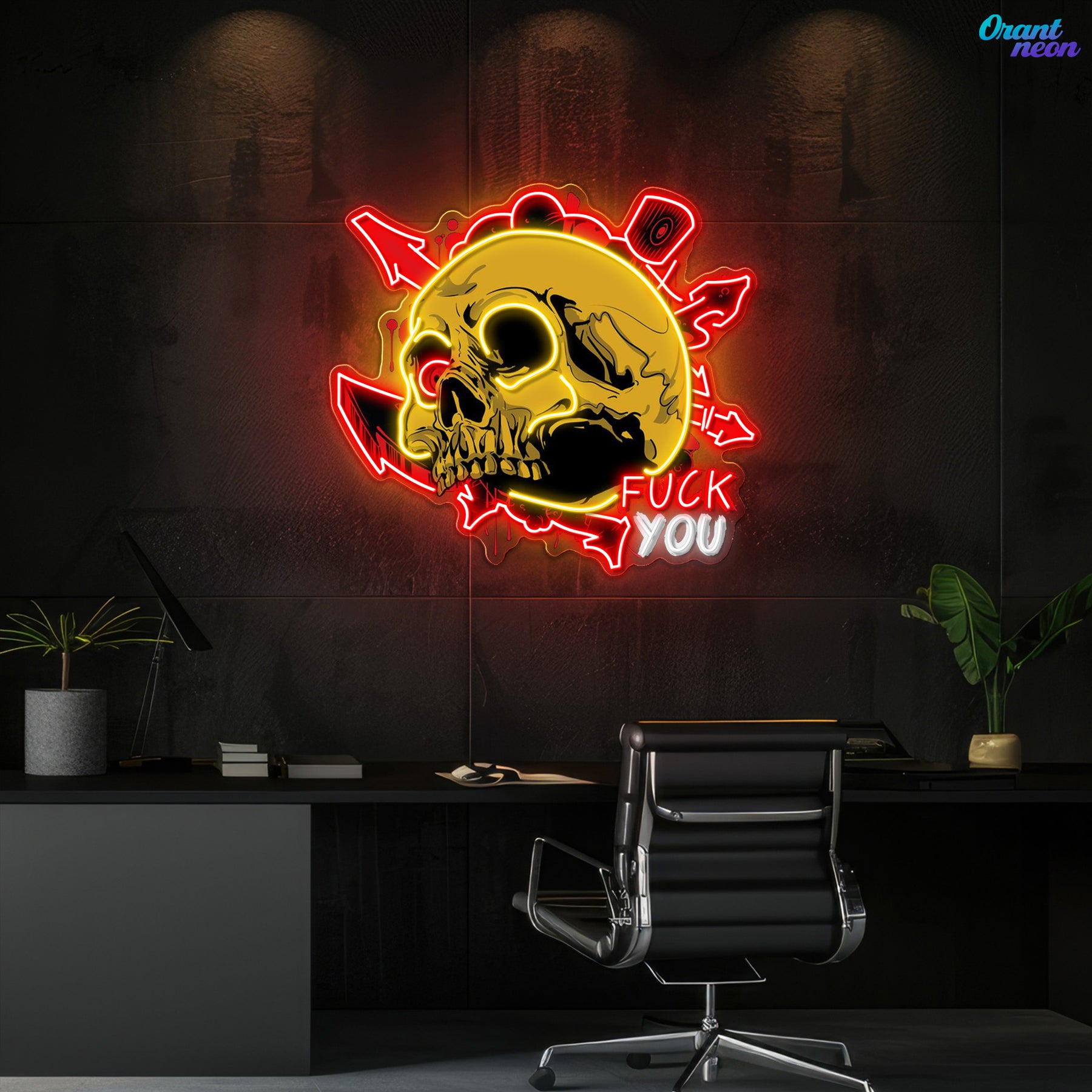 Dirty Skull With Graffity Neon Sign Light Artwork