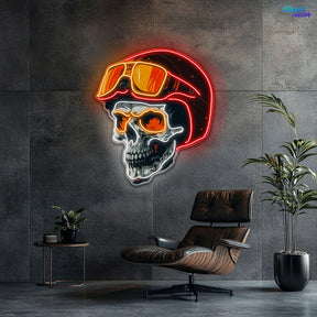 Radiant Revenant: Skull and Helmet Neon Sign Light Artwork