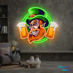 Patrick's Day Cool Goblin Smile and Beer Led Neon Acrylic Artwork