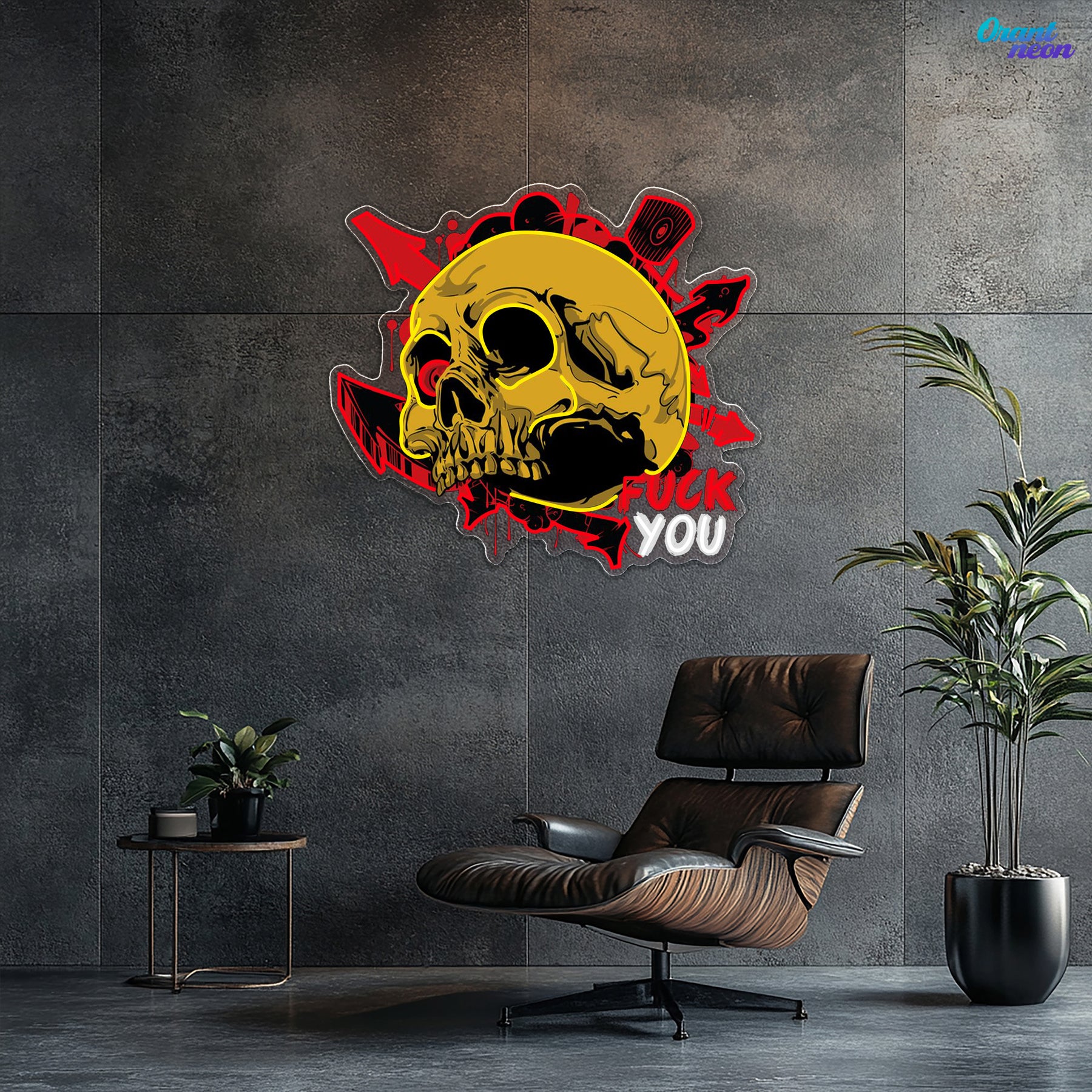 Dirty Skull With Graffity Neon Sign Light Artwork