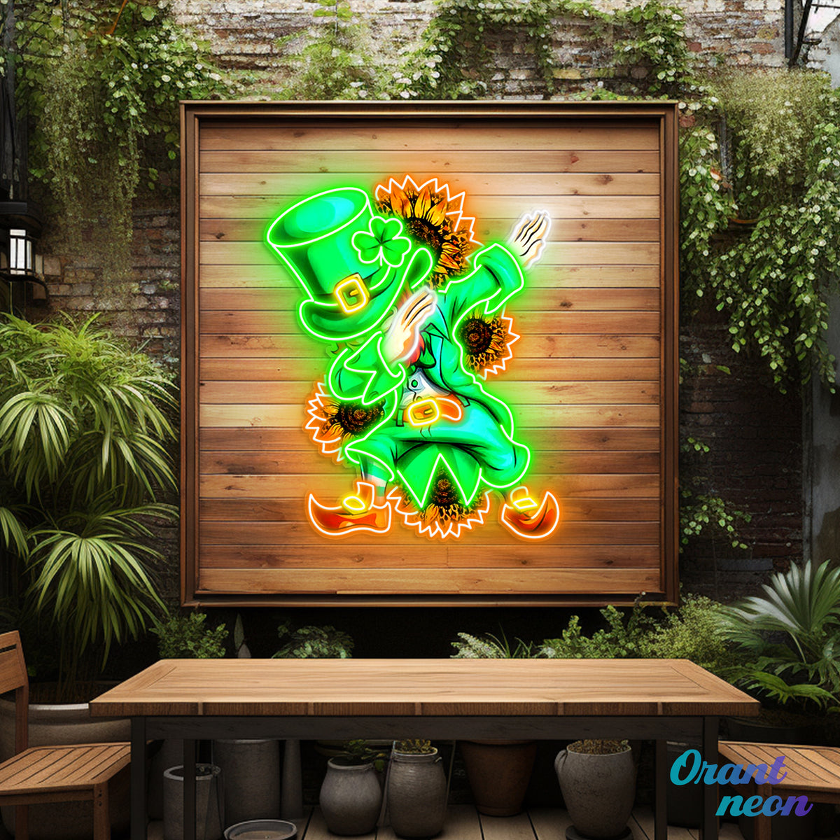 Patrick's Day Goblin A Dap with Sunflowers Led Neon Acrylic Artwork
