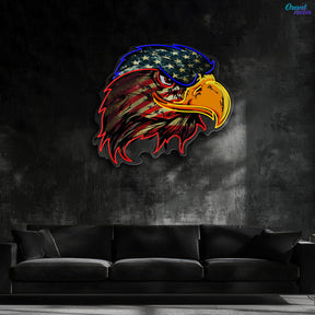 Majestic Glow: Eagle’s Flight with Flag Neon Sign