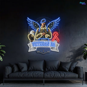 Soldier America Wings and Cool Eagle best Gift for Veteran Neon Sign Light Artwork