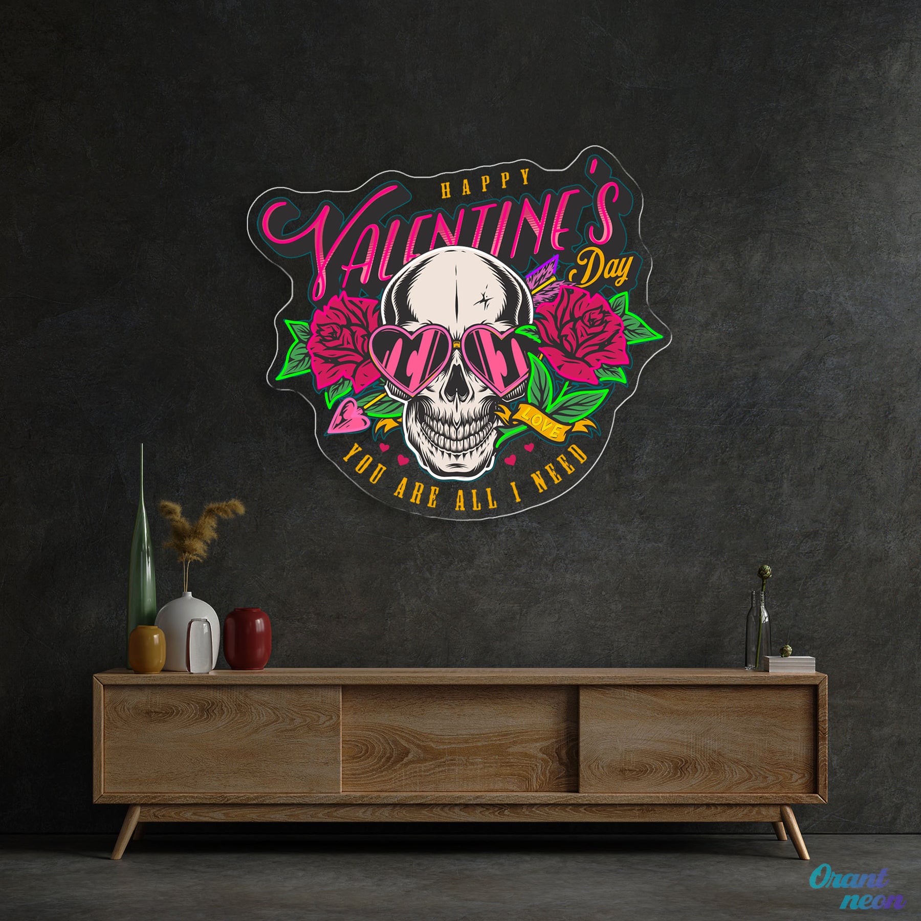 Love Through the Skull: Roses & Arrows Best Gift For Valentine Neon Sight Light Artwork