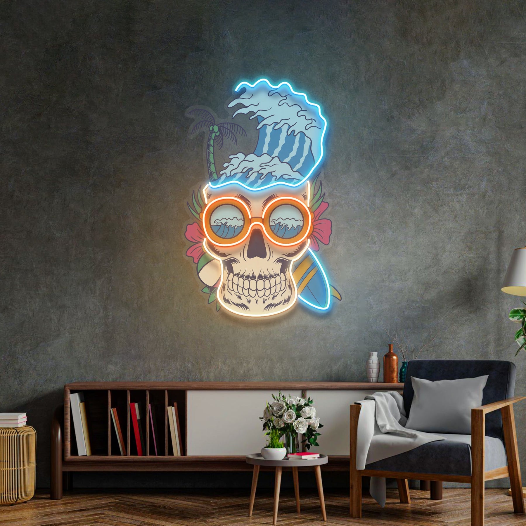 Skull Beach  LED Neon Sign Light Pop Art