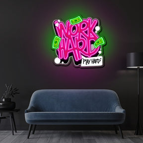 Work Hard Play Hard Neon Sign x Acrylic Artwork
