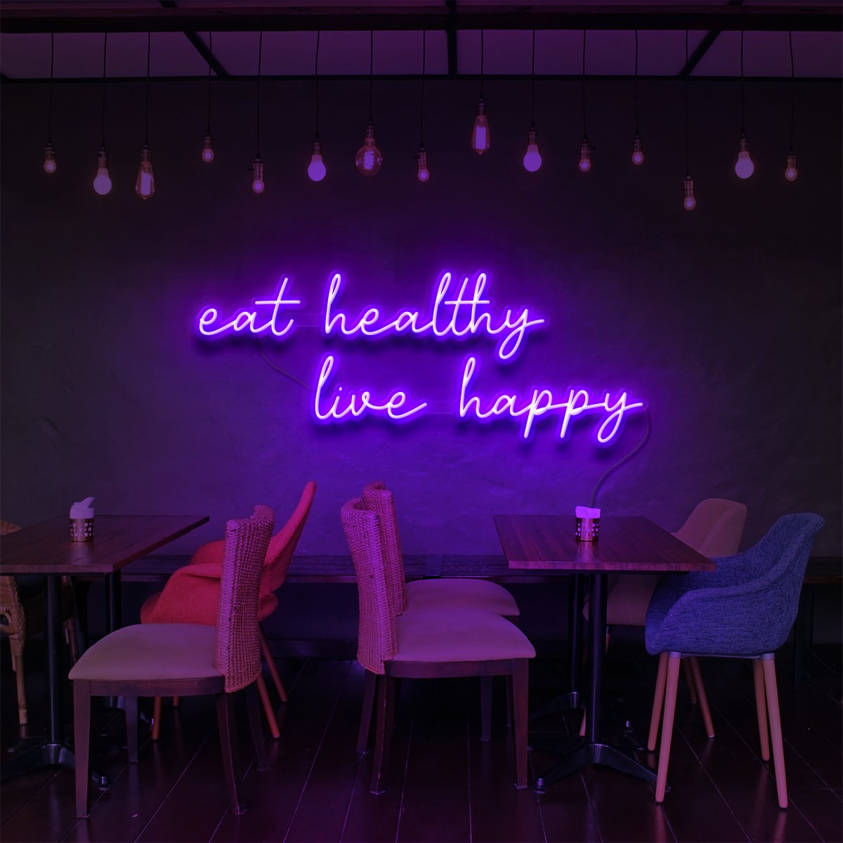 "Eat Healthy, Live Happy" Neon Sign for Bars & Restaurants