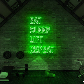 "Eat Sleep Lift Repeat" Neon Sign for Gyms & Fitness Studios