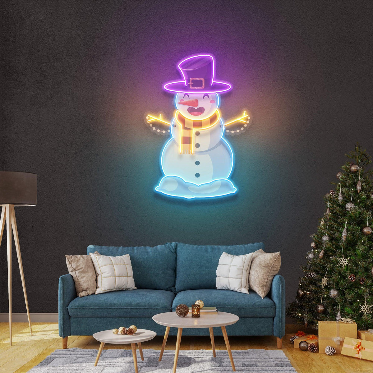 Hugging Snowman Christmas LED Neon Acrylic Artwork