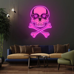 Pink Skull With Bones Neon Sign x Acrylic Artwork